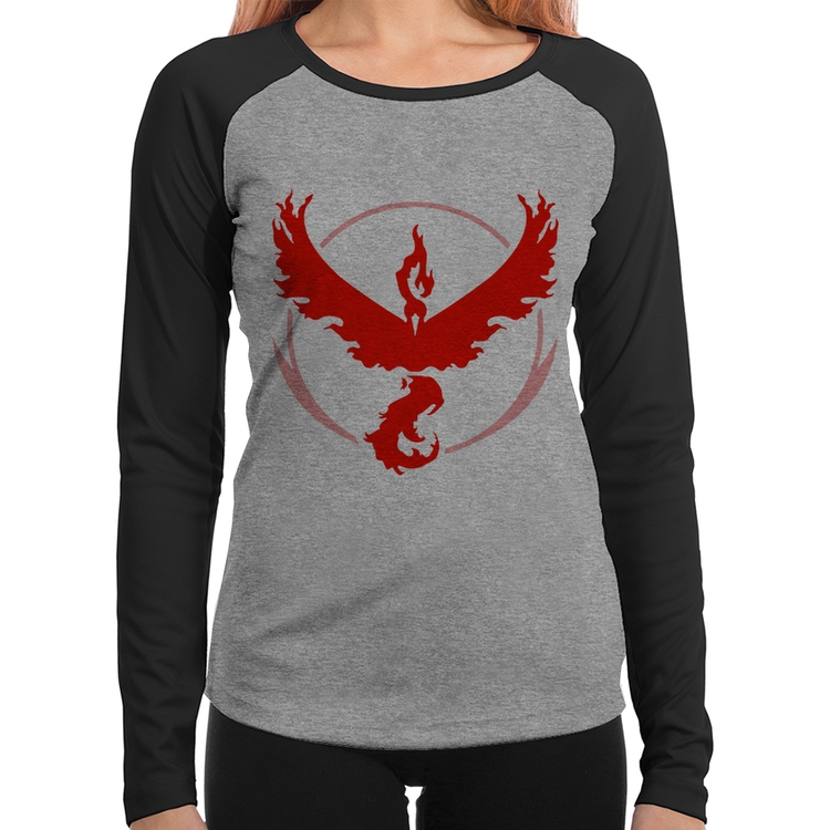 Baby Look Raglan Team Valor Manga Longa - Cinza/Preto