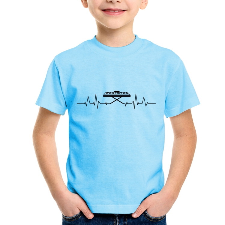 Camiseta Infantil Teclado Batimentos Cardíacos - Azul Bebê