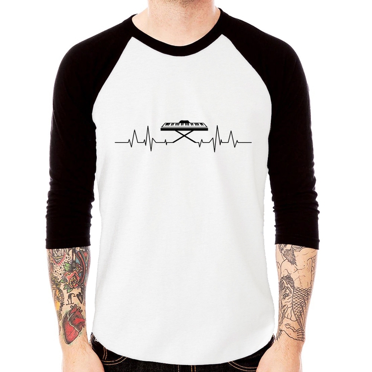 Camiseta Raglan Teclado Batimentos Cardíacos Manga 3/4