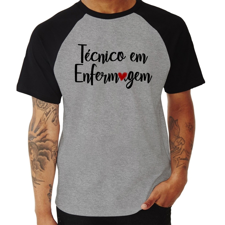 Camiseta Raglan Técnico em Enfermagem - Cinza/Preto