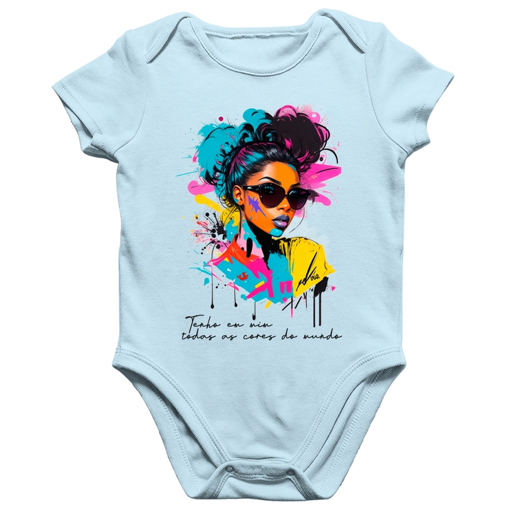 Body Bebê Algodão Tenho em mim todas as cores do mundo - Azul Bebê