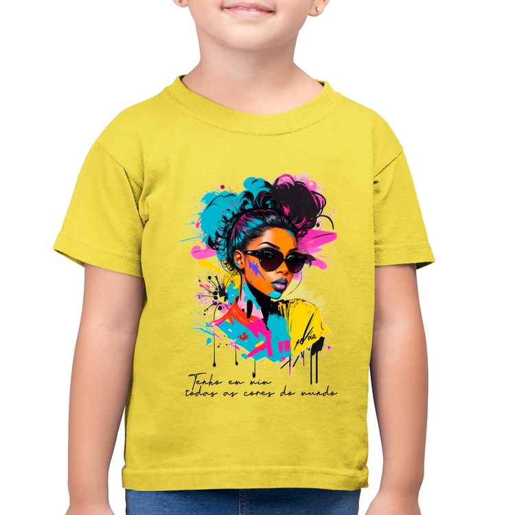 Camiseta Algodão Infantil Tenho em mim todas as cores do mundo - Amarelo Canário