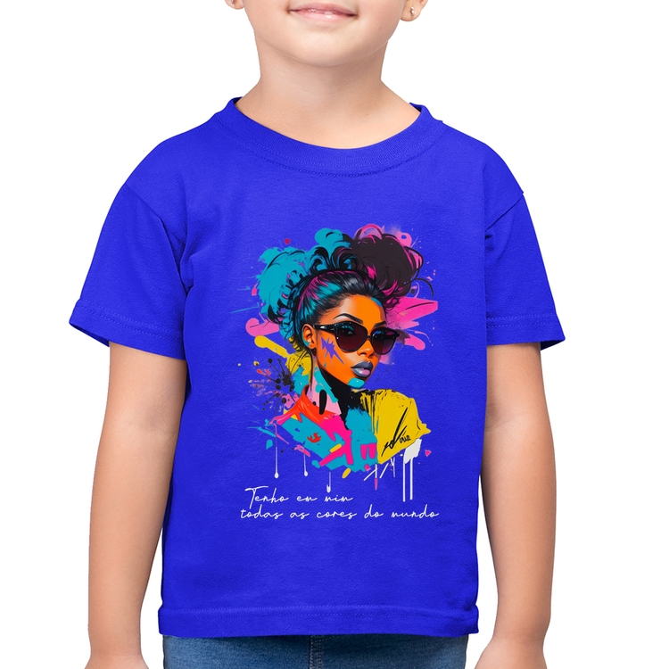 Camiseta Algodão Infantil Tenho em mim todas as cores do mundo - Azul Royal