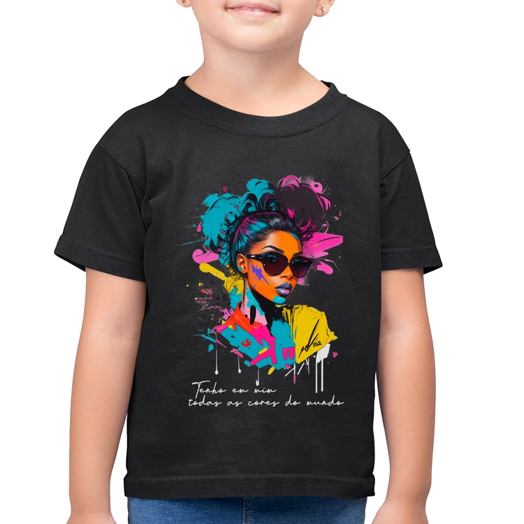 Camiseta Algodão Infantil Tenho em mim todas as cores do mundo