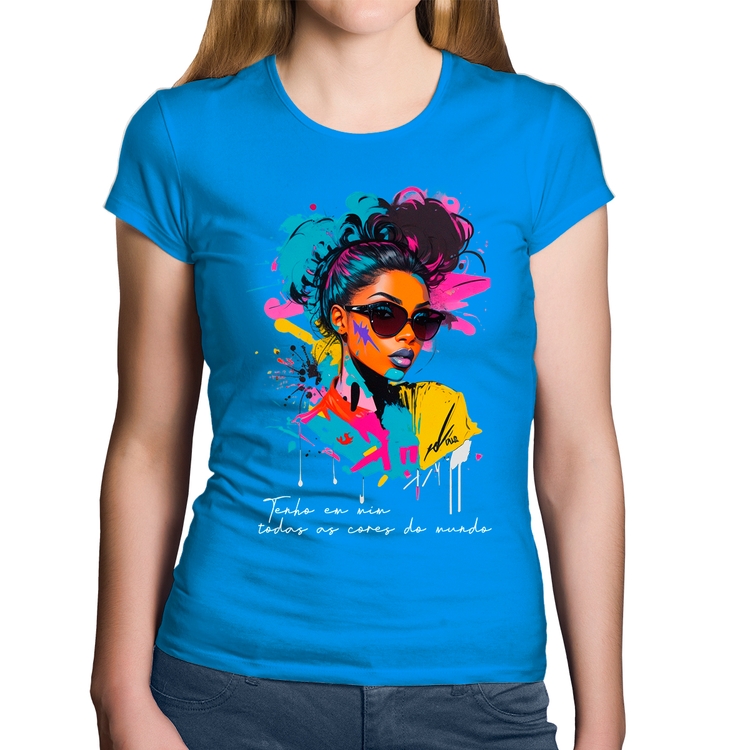 Baby Look Algodão Tenho em mim todas as cores do mundo - Azul