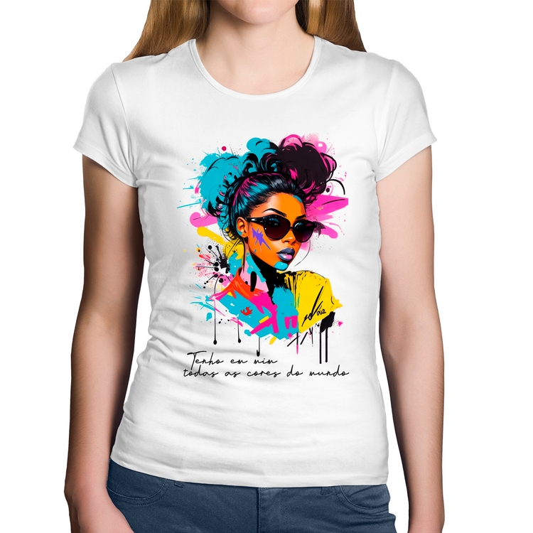 Baby Look Algodão Tenho em mim todas as cores do mundo - Branca