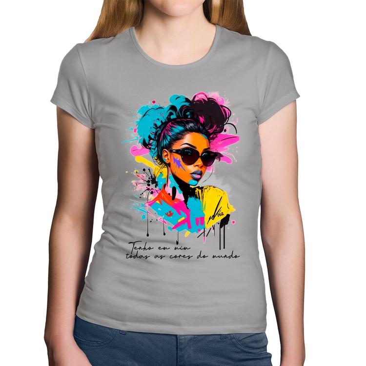 Baby Look Algodão Tenho em mim todas as cores do mundo - Cinza