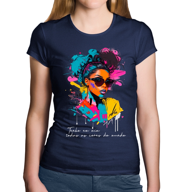 Baby Look Algodão Tenho em mim todas as cores do mundo - Marinho