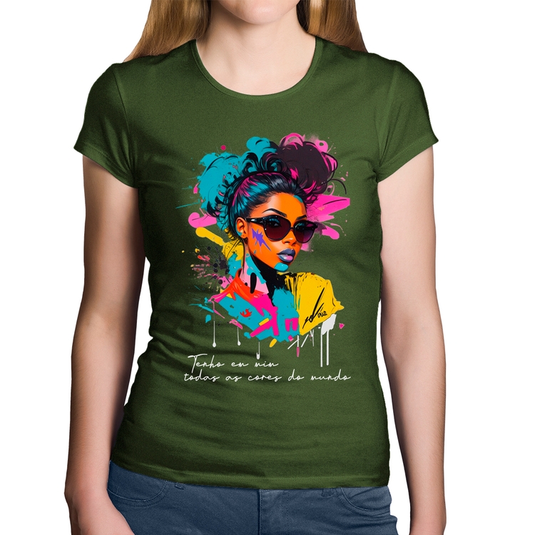 Baby Look Algodão Tenho em mim todas as cores do mundo - Musgo