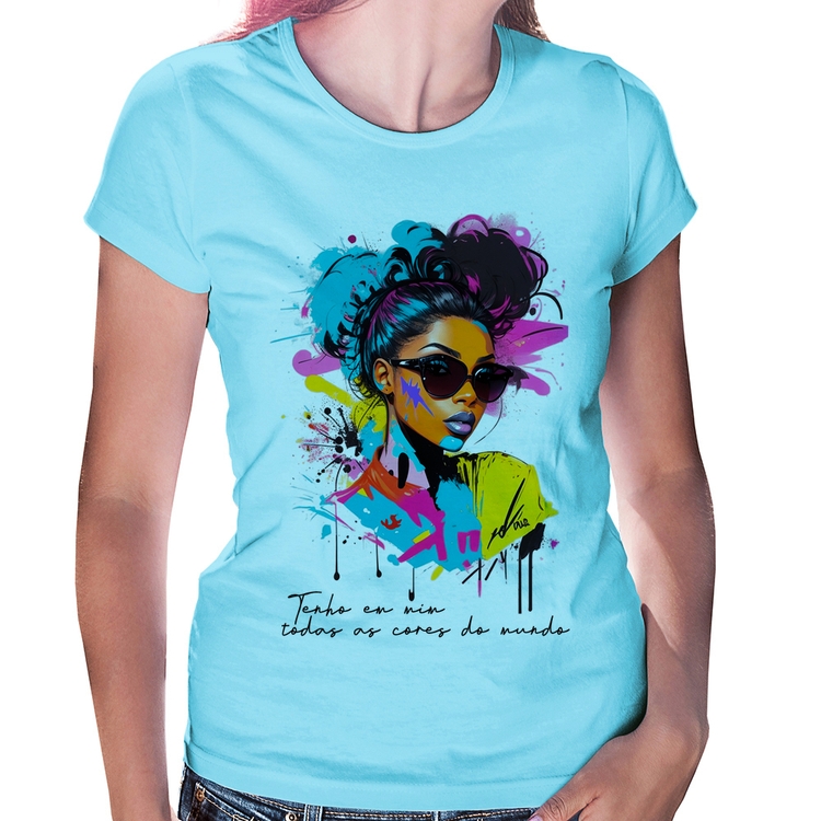 Baby Look Tenho em mim todas as cores do mundo - Azul Bebê