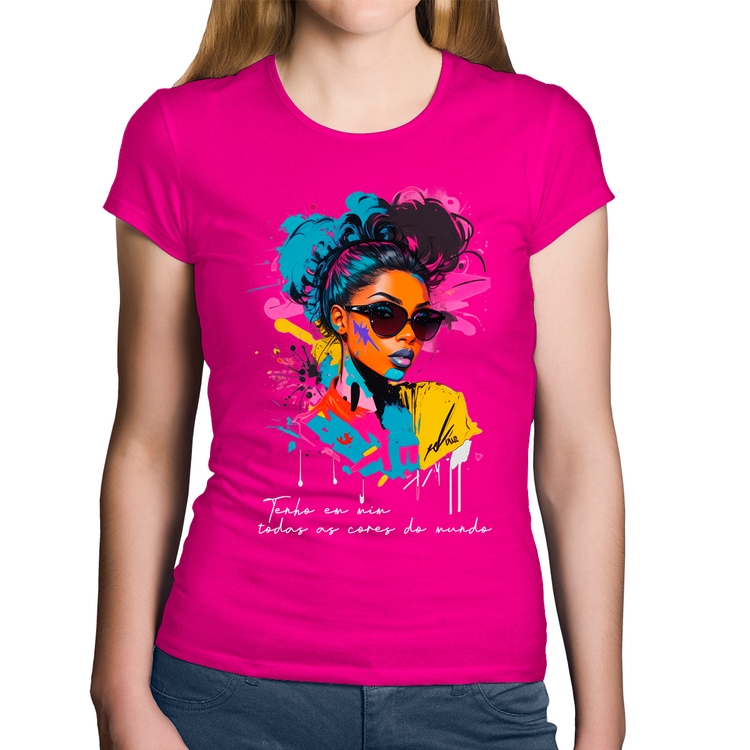 Baby Look Algodão Tenho em mim todas as cores do mundo - Rosa