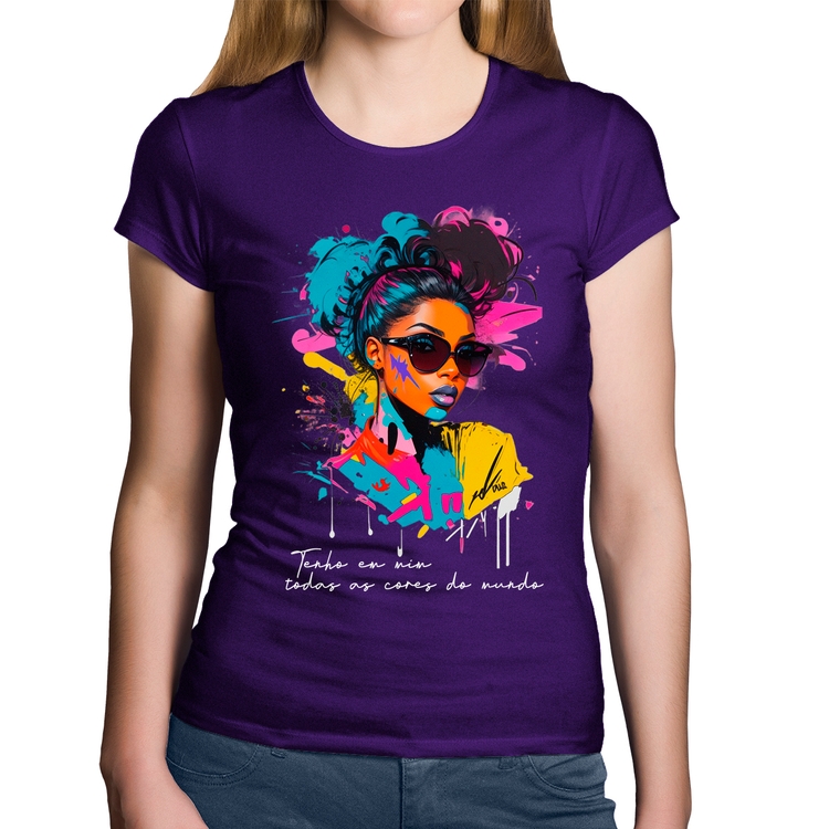 Baby Look Algodão Tenho em mim todas as cores do mundo - Roxa