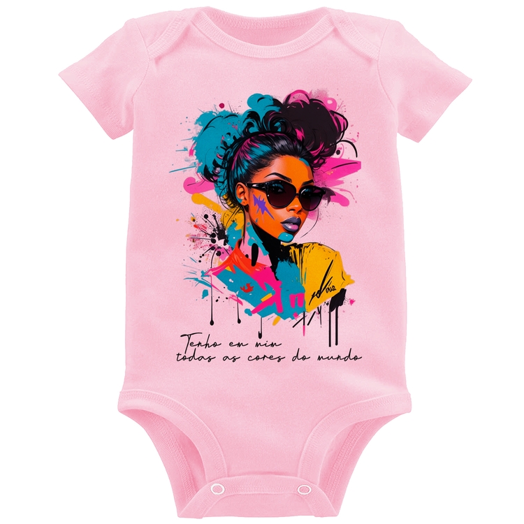 Body Bebê Tenho em mim todas as cores do mundo - Rosa Bebê