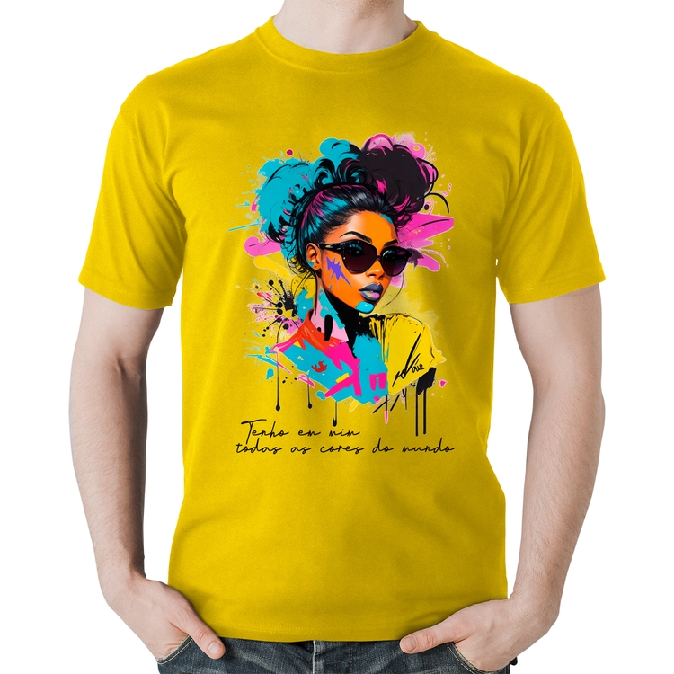 Camiseta Algodão Tenho em mim todas as cores do mundo - Amarela