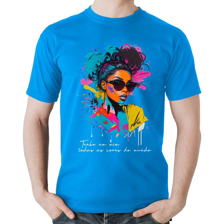 Camiseta Algodão Tenho em mim todas as cores do mundo - Azul