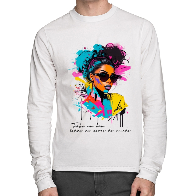 Camiseta Algodão Tenho em mim todas as cores do mundo Manga Longa - Branca