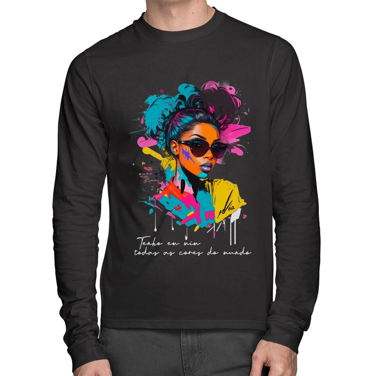 Camiseta Algodão Tenho em mim todas as cores do mundo Manga Longa