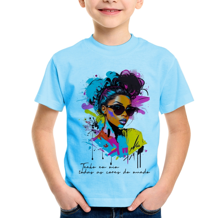 Camiseta Infantil Tenho em mim todas as cores do mundo - Azul Bebê