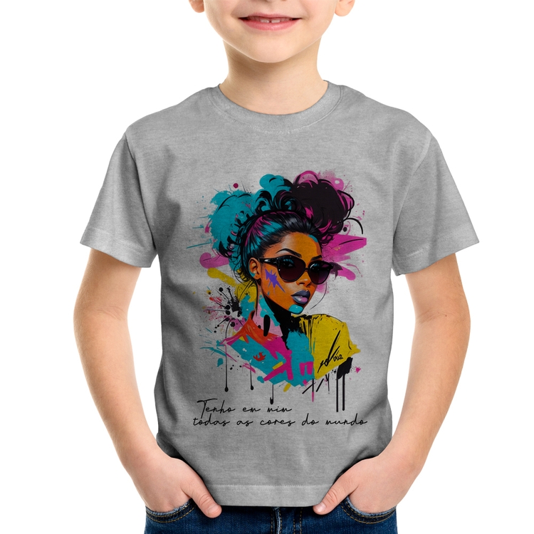 Camiseta Infantil Tenho em mim todas as cores do mundo - Cinza