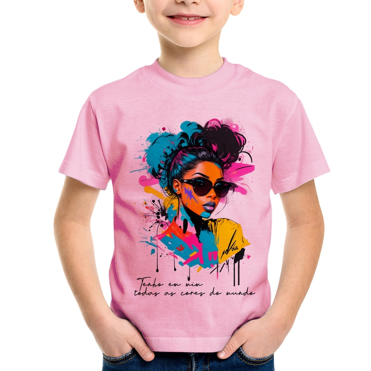 Camiseta Infantil Tenho em mim todas as cores do mundo - Rosa Bebê
