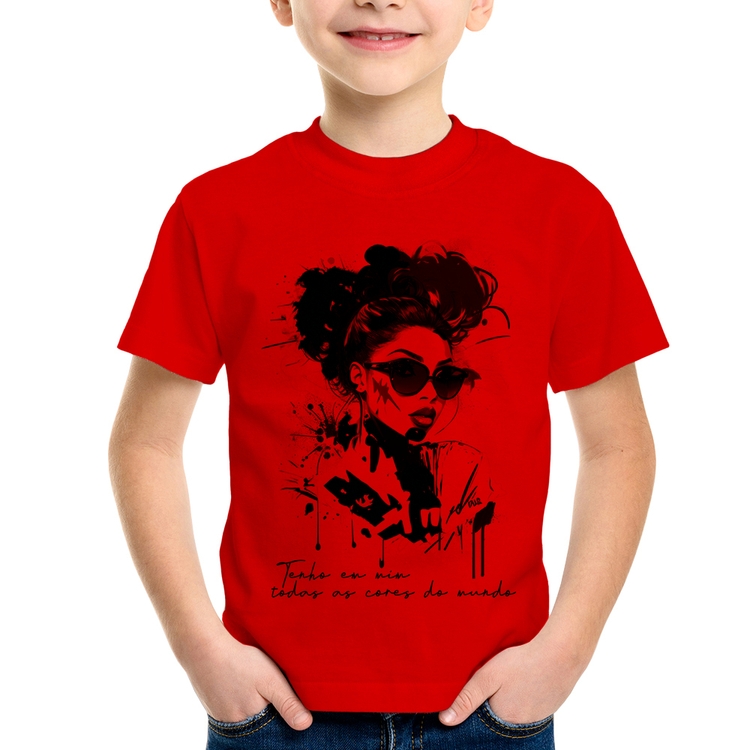 Camiseta Infantil Tenho em mim todas as cores do mundo - Vermelha