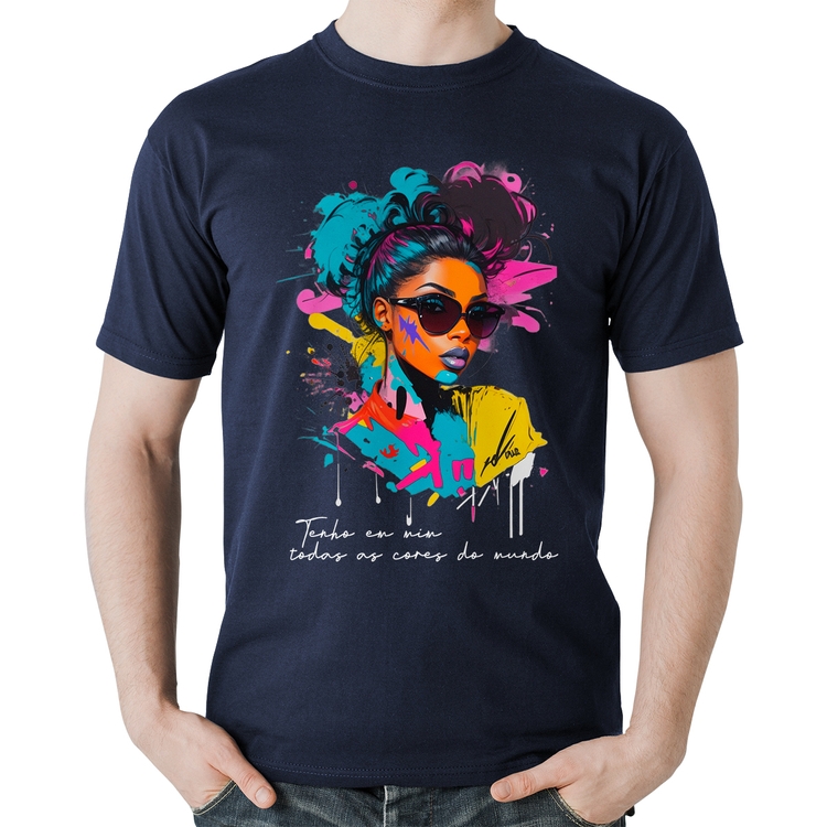 Camiseta Algodão Tenho em mim todas as cores do mundo - Marinho