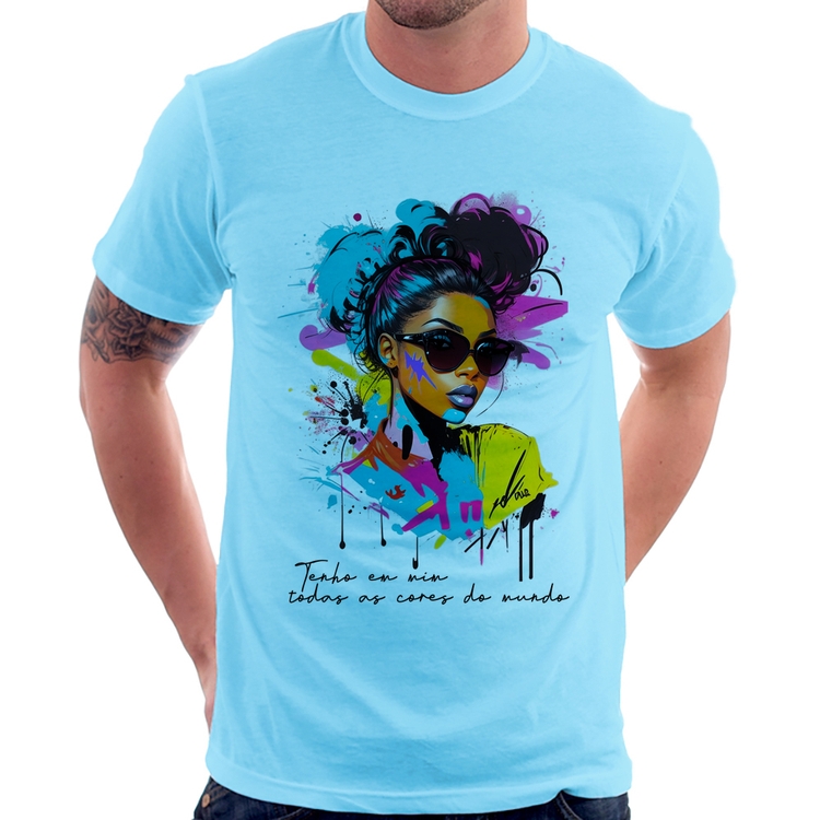 Camiseta Tenho em mim todas as cores do mundo - Azul Bebê