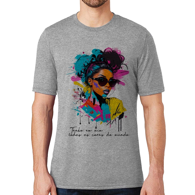 Camiseta Tenho em mim todas as cores do mundo - Cinza