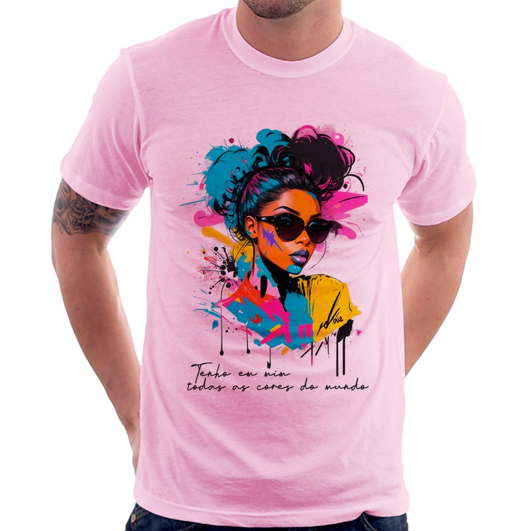 Camiseta Tenho em mim todas as cores do mundo - Rosa Bebê