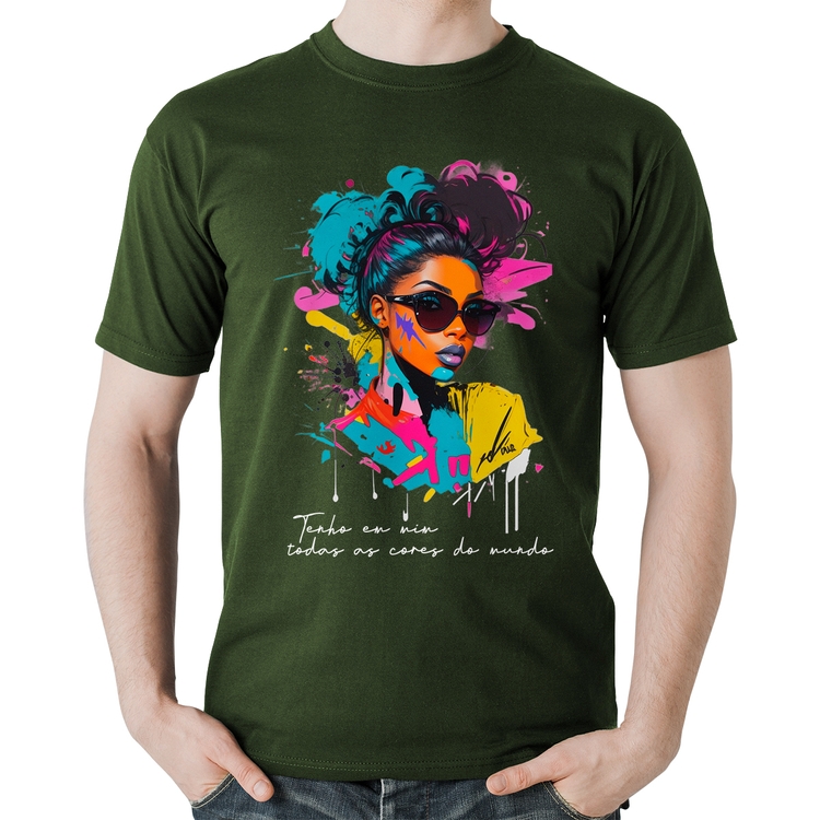 Camiseta Algodão Tenho em mim todas as cores do mundo - Musgo
