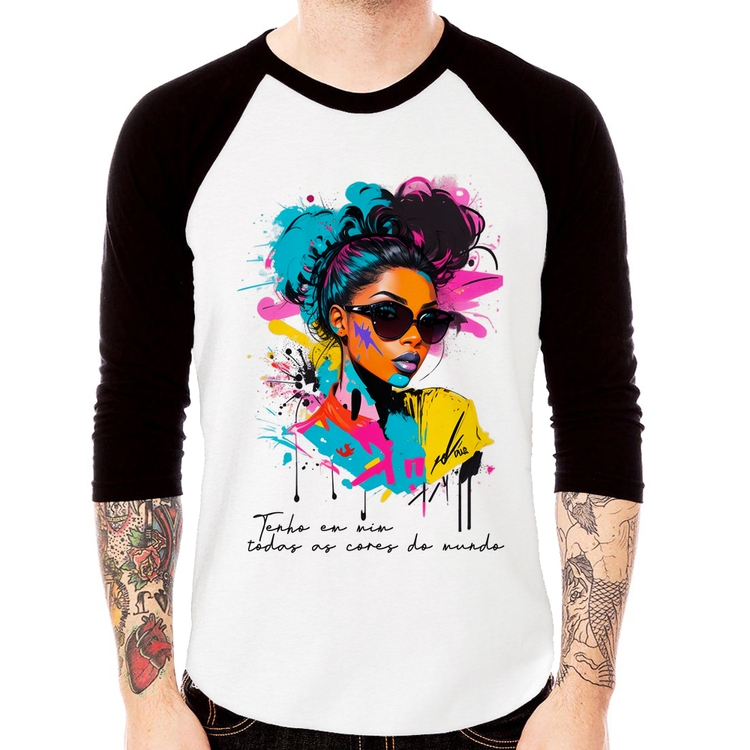 Camiseta Raglan Tenho em mim todas as cores do mundo Manga 3/4
