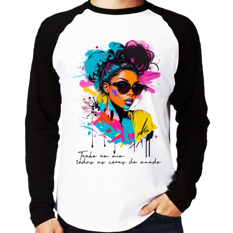 Camiseta Raglan Tenho em mim todas as cores do mundo Manga Longa