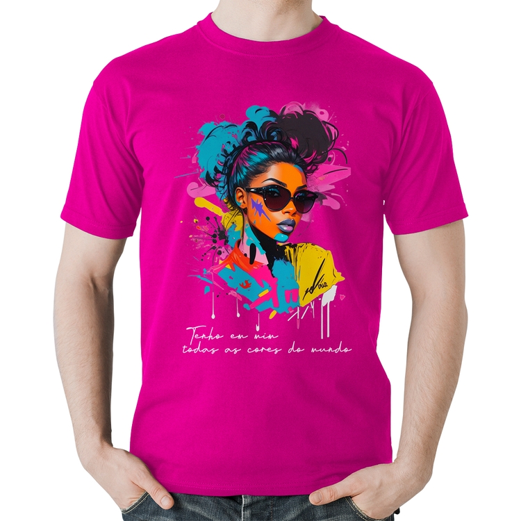 Camiseta Algodão Tenho em mim todas as cores do mundo - Rosa
