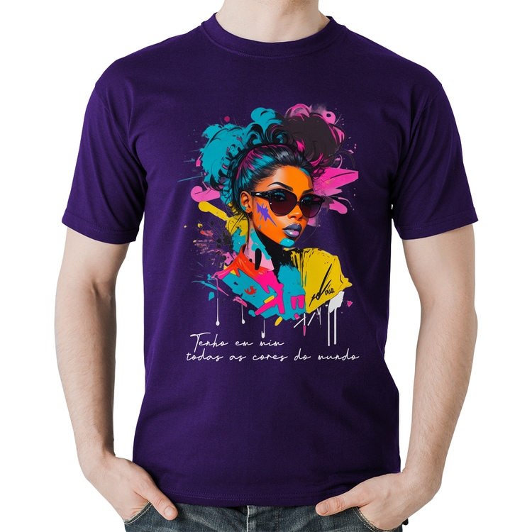 Camiseta Algodão Tenho em mim todas as cores do mundo - Roxa