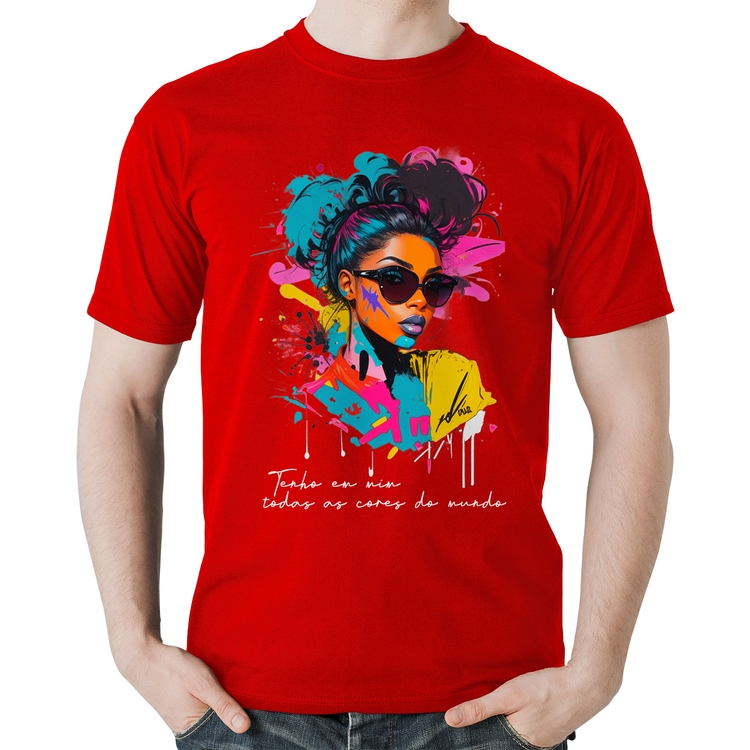 Camiseta Algodão Tenho em mim todas as cores do mundo - Vermelha