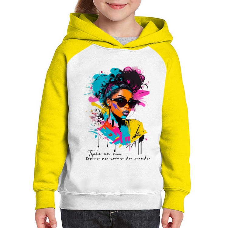 Moletom Infantil Tenho em mim todas as cores do mundo - Branco/Amarelo