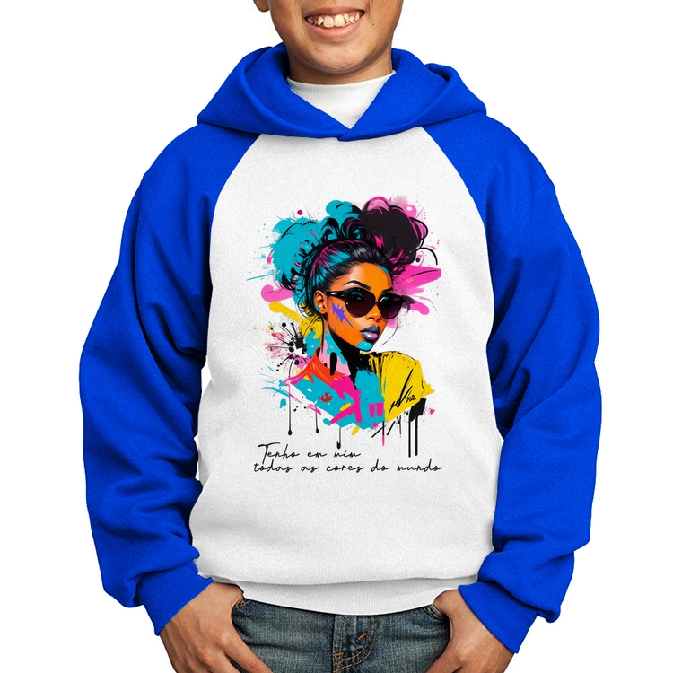 Moletom Infantil Tenho em mim todas as cores do mundo - Branco/Azul