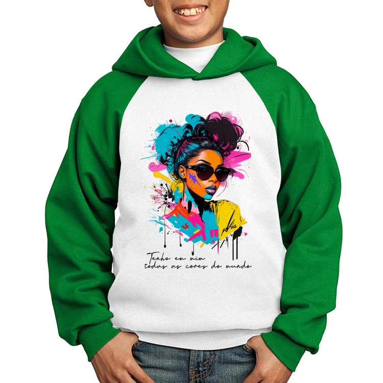 Moletom Infantil Tenho em mim todas as cores do mundo - Branco/Verde