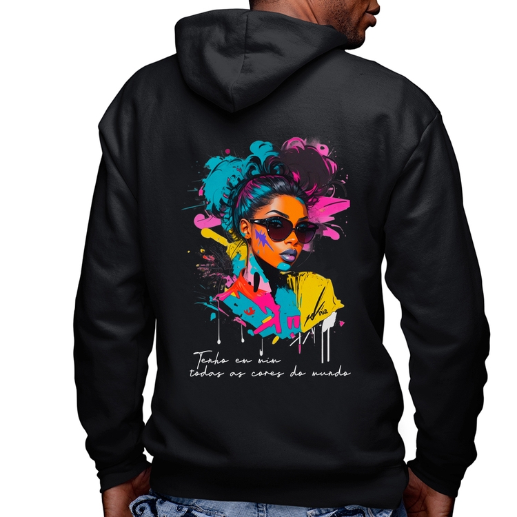 Blusa Moletom Tenho em mim todas as cores do mundo Masculina com Capuz e Zíper