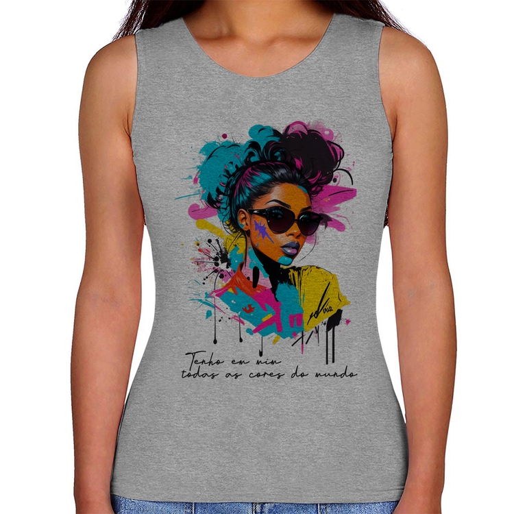 Regata Feminina Tenho em mim todas as cores do mundo - Cinza