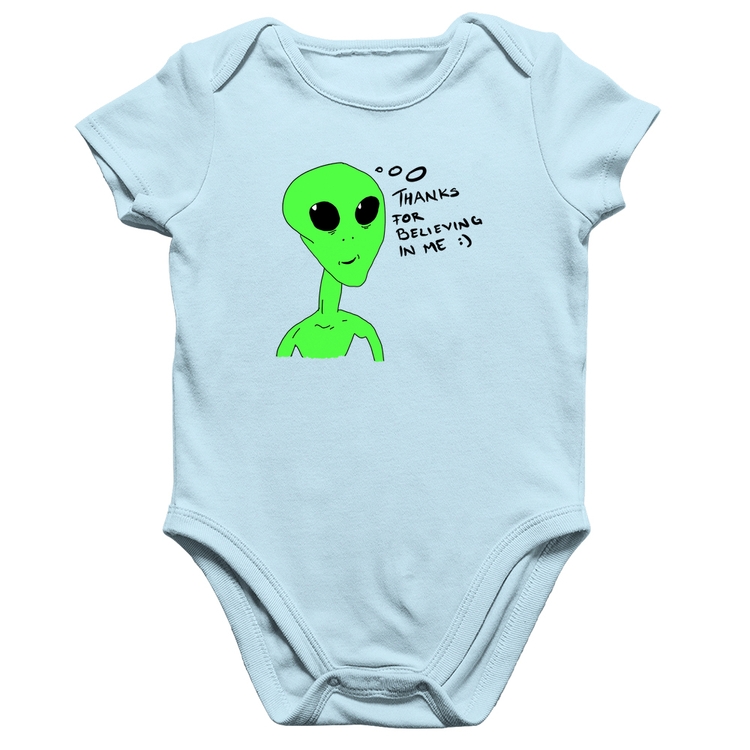 Body Bebê Algodão Thank's For Believing In Me Alien - Azul Bebê