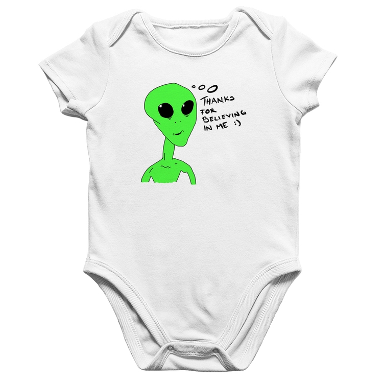 Body Bebê Algodão Thank's For Believing In Me Alien - Branco