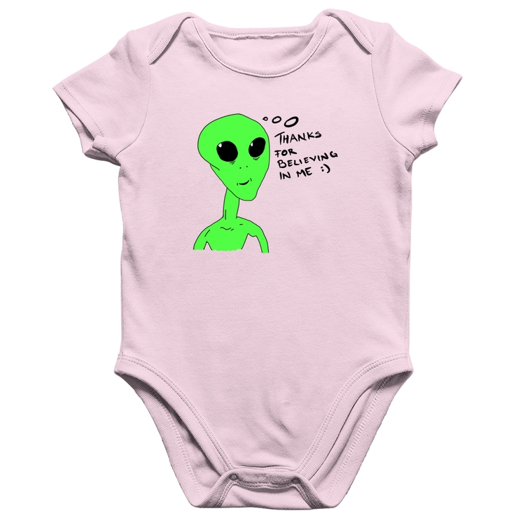 Body Bebê Algodão Thank's For Believing In Me Alien - Rosa Bebê