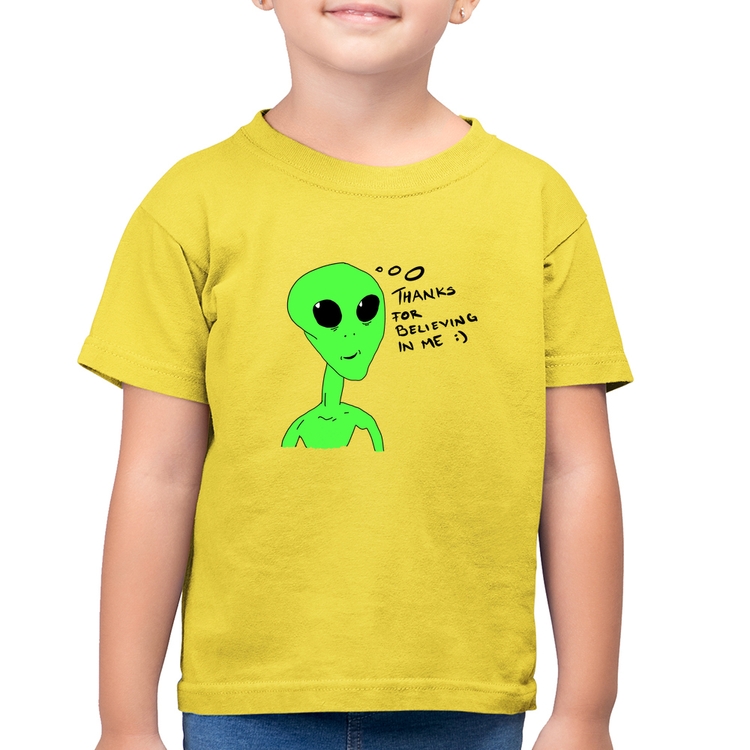 Camiseta Algodão Infantil Thank's For Believing In Me Alien - Amarelo Canário