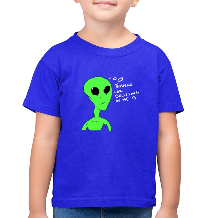 Camiseta Algodão Infantil Thank's For Believing In Me Alien - Azul Royal