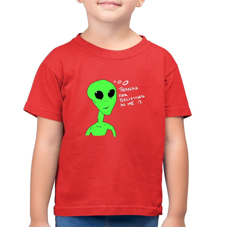 Camiseta Algodão Infantil Thank's For Believing In Me Alien - Vermelha