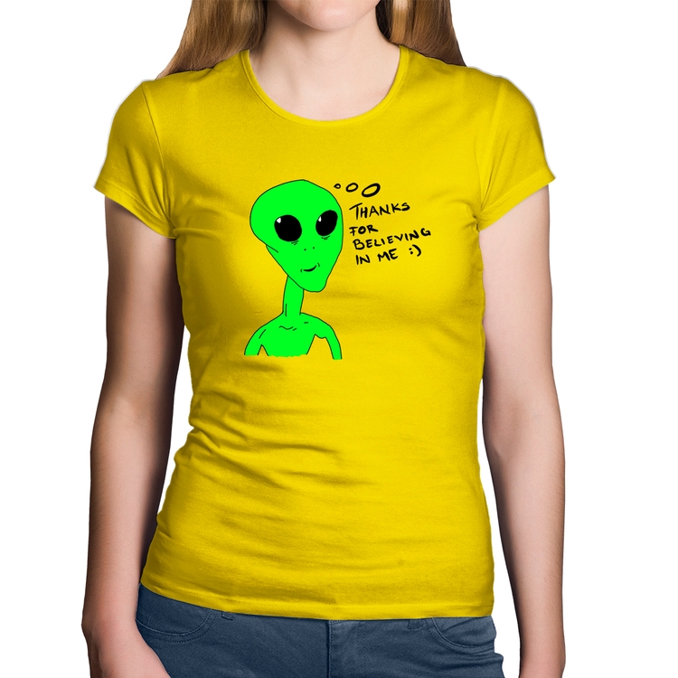 Baby Look Algodão Thank's For Believing In Me Alien - Amarela