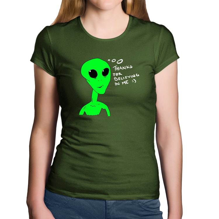 Baby Look Algodão Thank's For Believing In Me Alien - Musgo