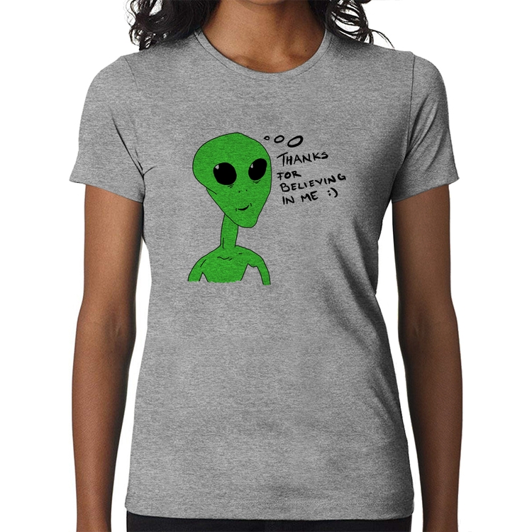 Baby Look Thank's For Believing In Me Alien - Cinza