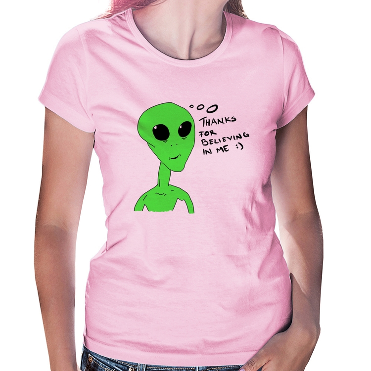 Baby Look Thank's For Believing In Me Alien - Rosa Bebê